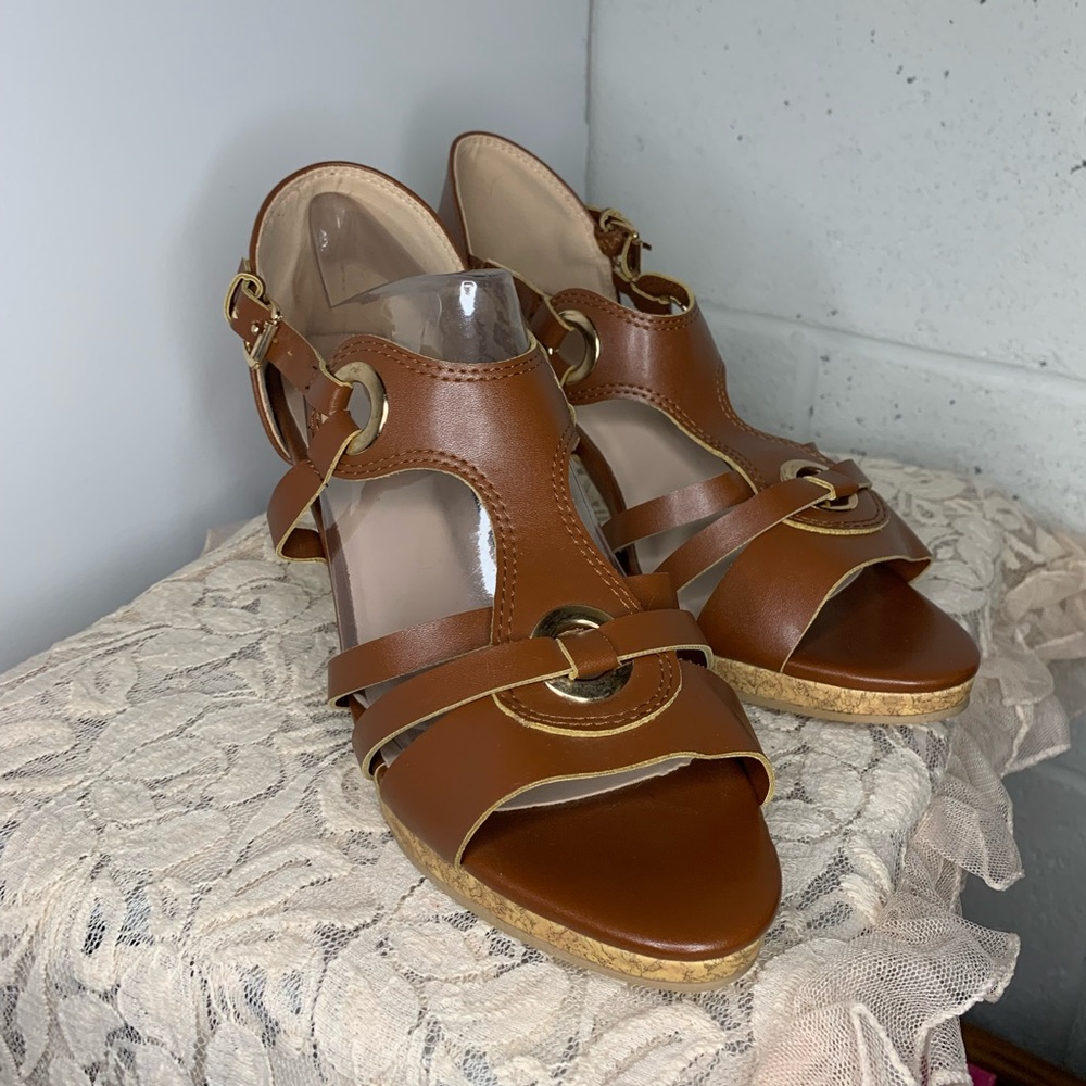 Brown Faux Leather Roman Sandals